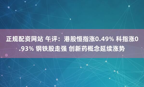 正规配资网站 午评：港股恒指涨0.49% 科指涨0.93% 钢铁股走强 创新药概念延续涨势