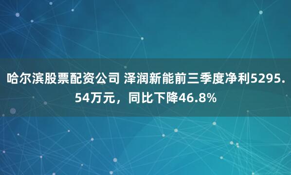 哈尔滨股票配资公司 泽润新能前三季度净利5295.54万元,同比下降46.8%
